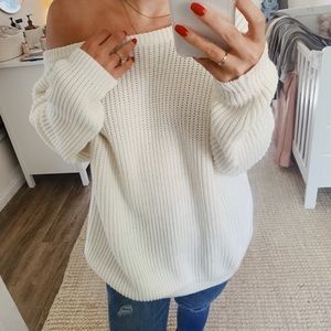 Cream Knit Off-the-Shoulder Sweater